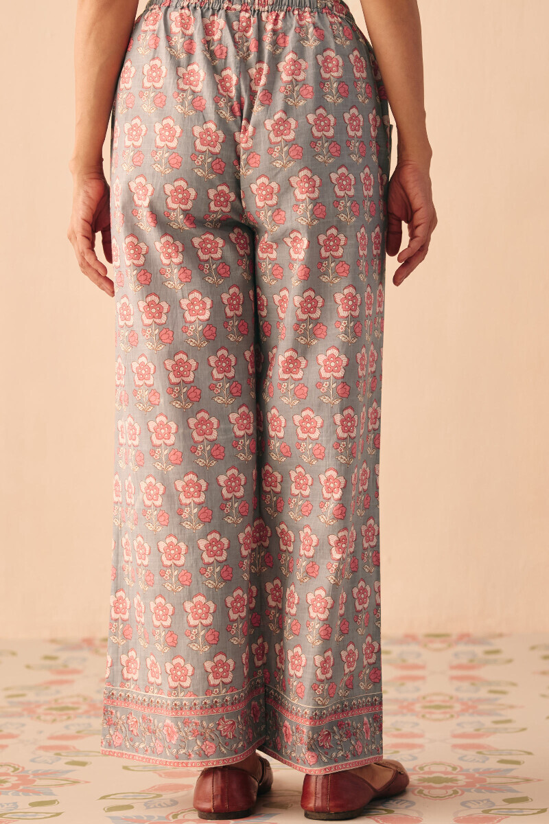 Grey Hand Printed Cotton Slub Farsi