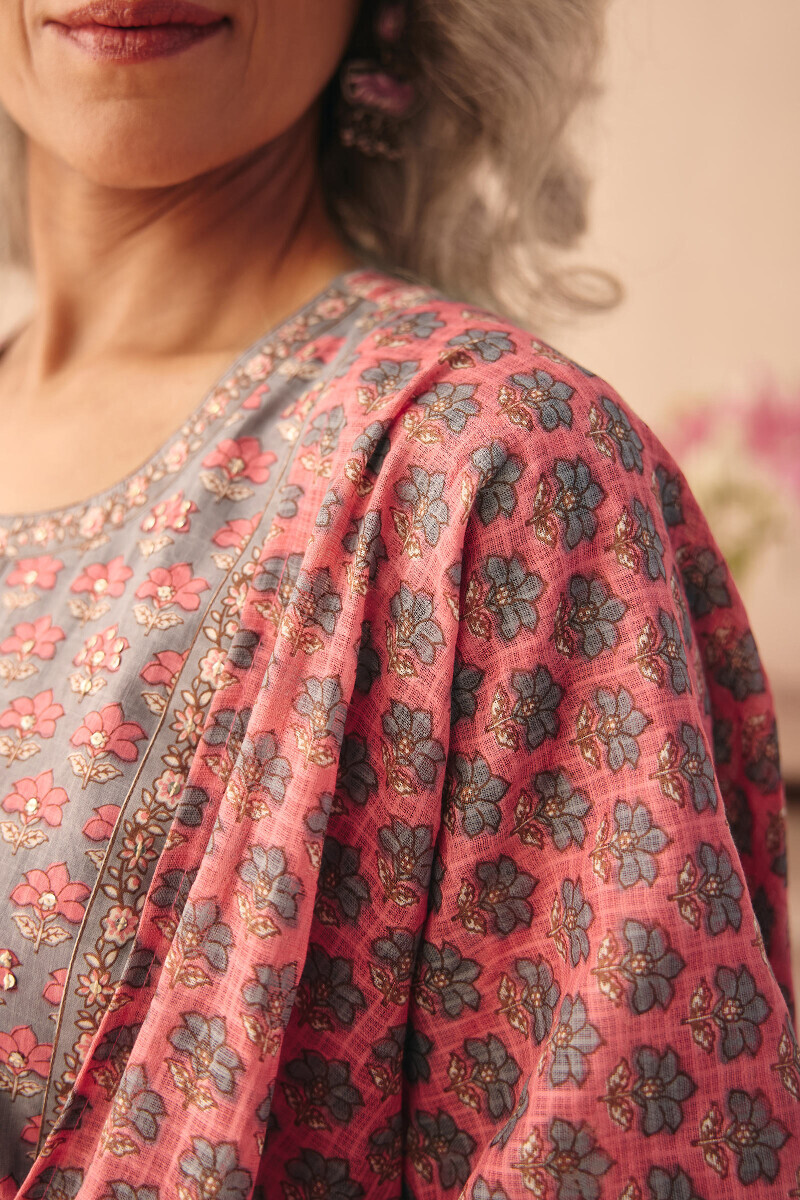 Pink Hand Printed Kota Dupatta