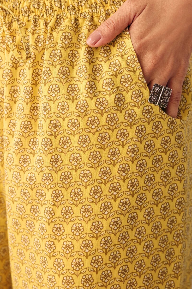 Yellow Hand Printed Cotton Farsi