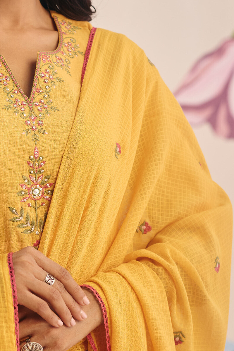 Yellow Handcrafted Kota Dupatta