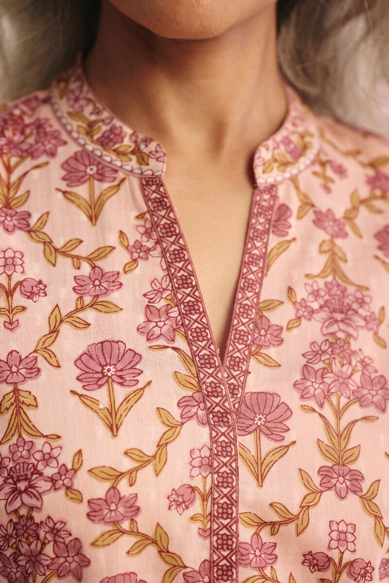 Pink Hand Printed Cotton Dobby Top