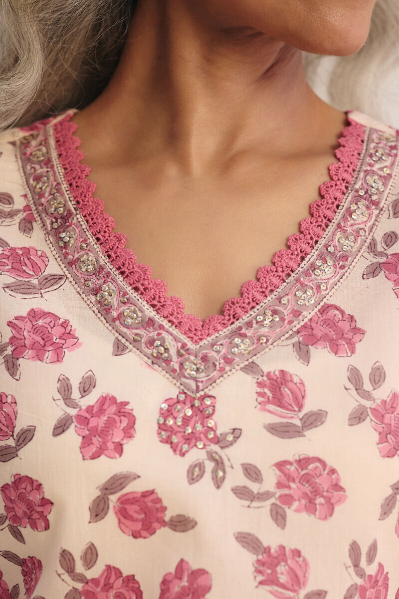 Off-White Hand Block Printed Cotton Kurta