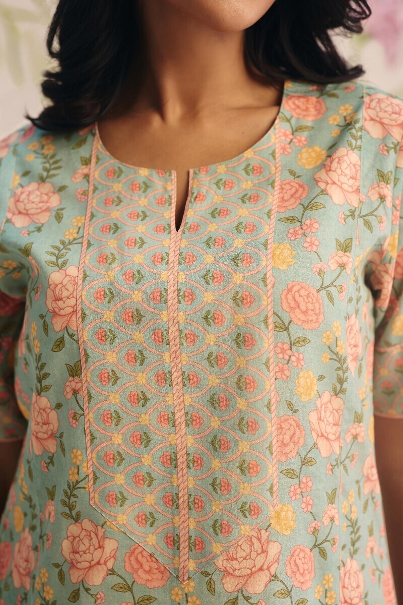 Blue Printed Cotton Kaftan