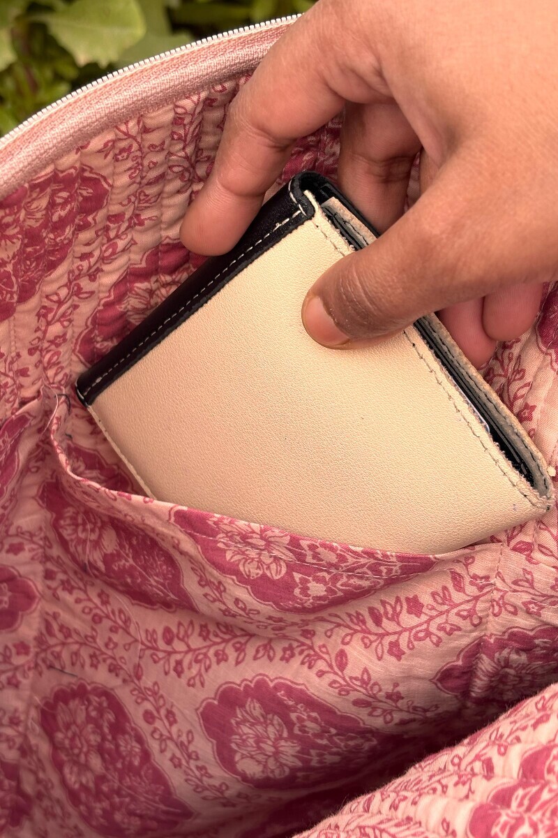 Pink Hand Printed Cotton Slub Holdall Bag