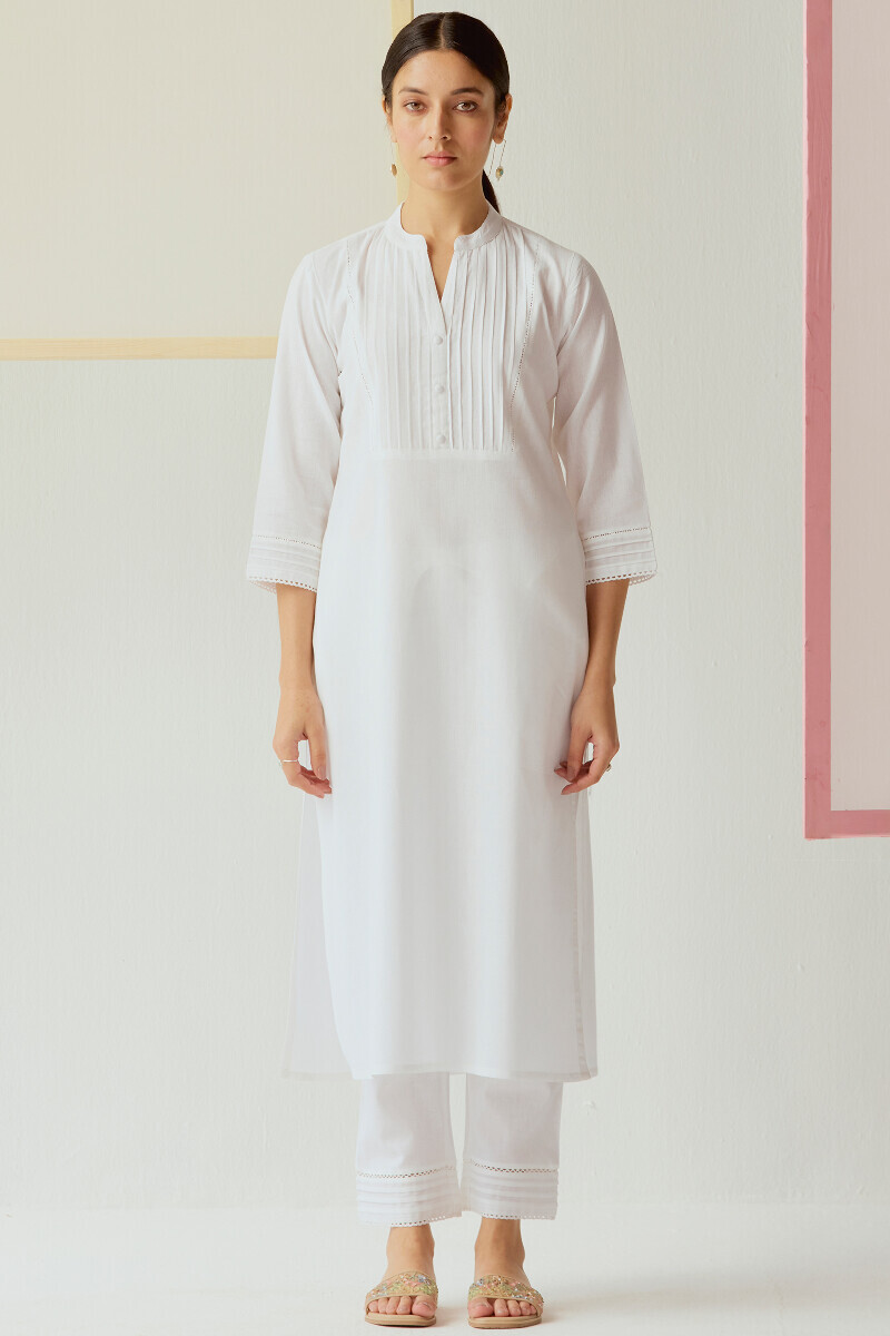 White Handcrafted Straight Cotton Flax Kurta