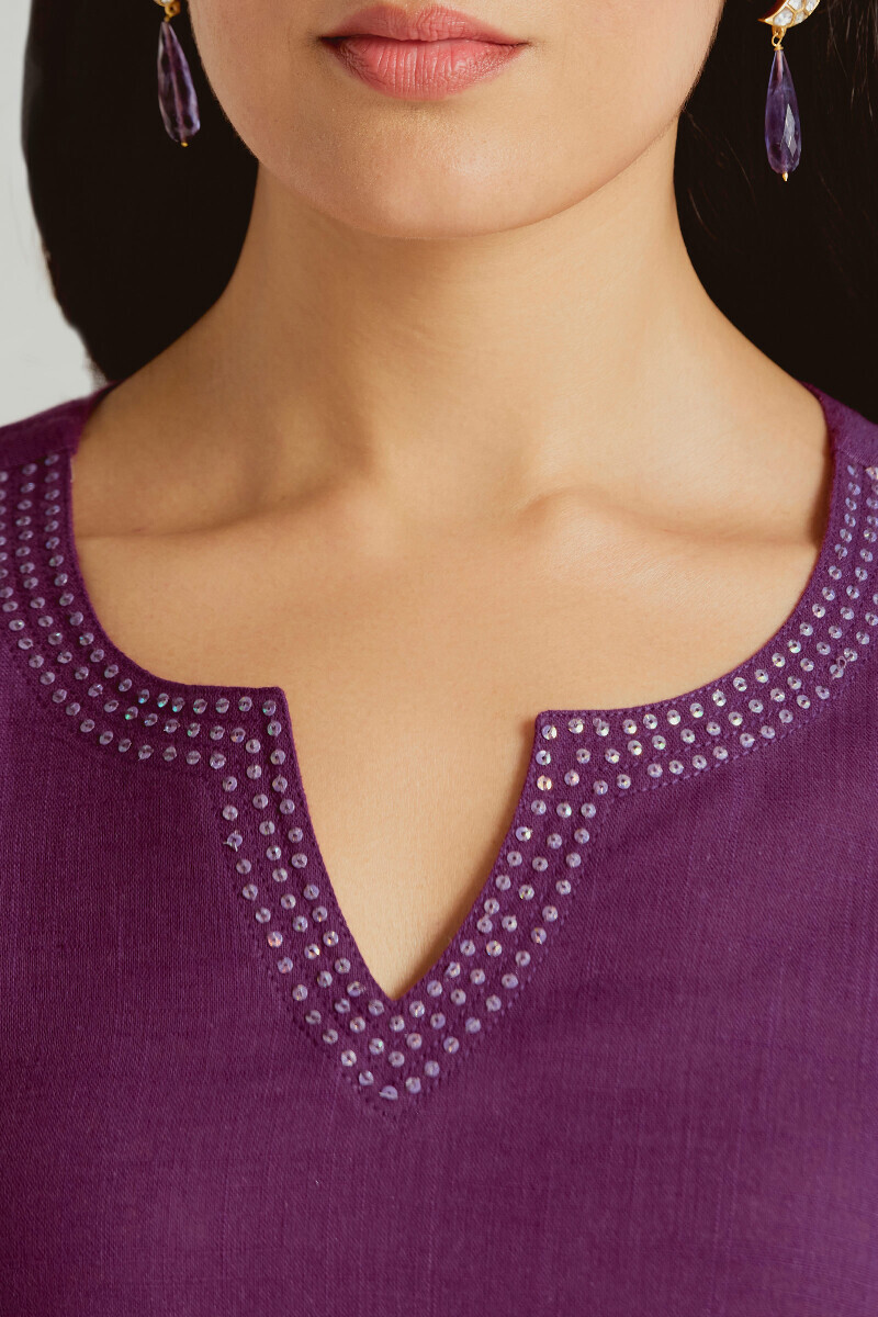 Purple Handcrafted Straight Gauze Slub Kurta