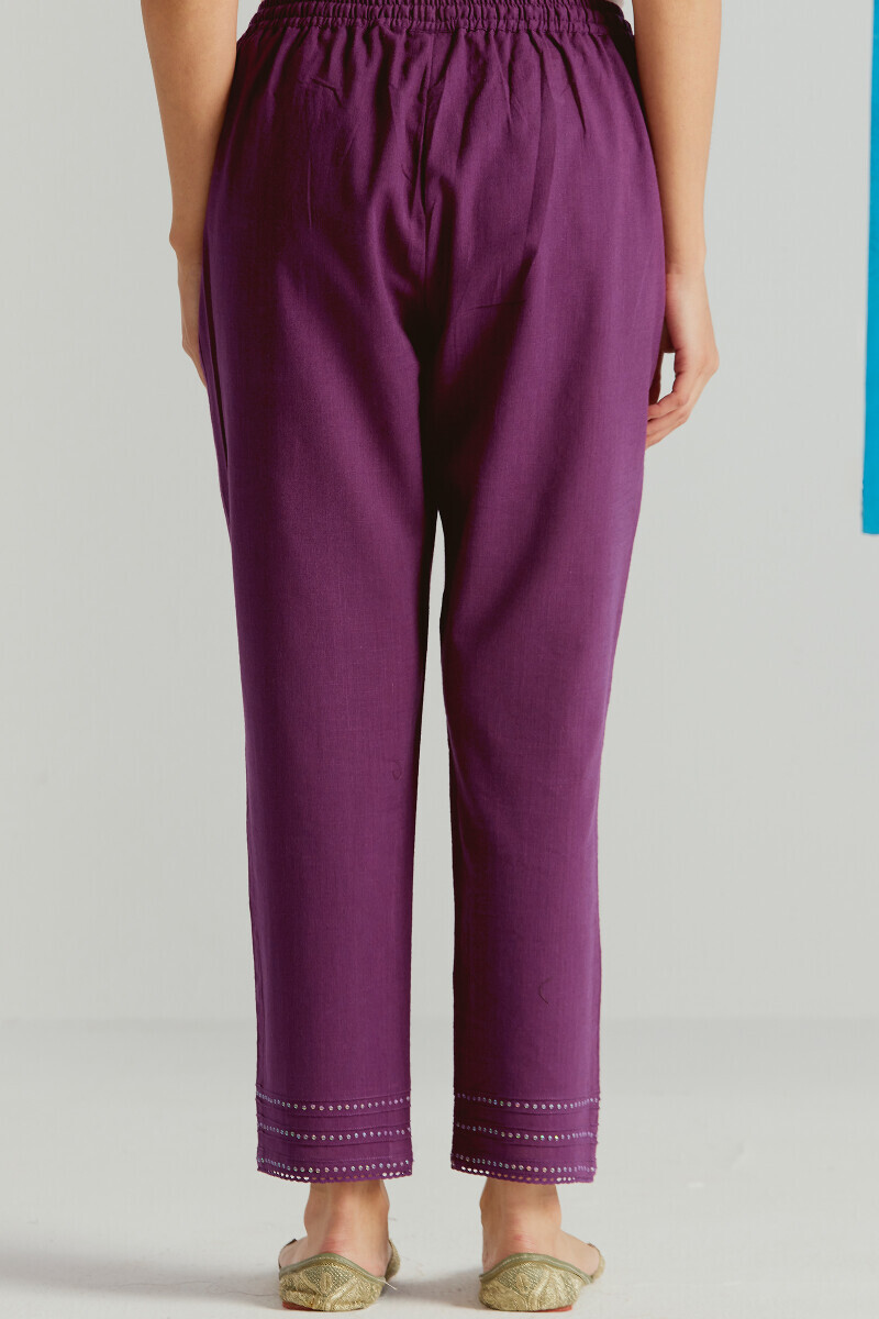 Purple Handcrafted Gauze Slub Narrow Pants