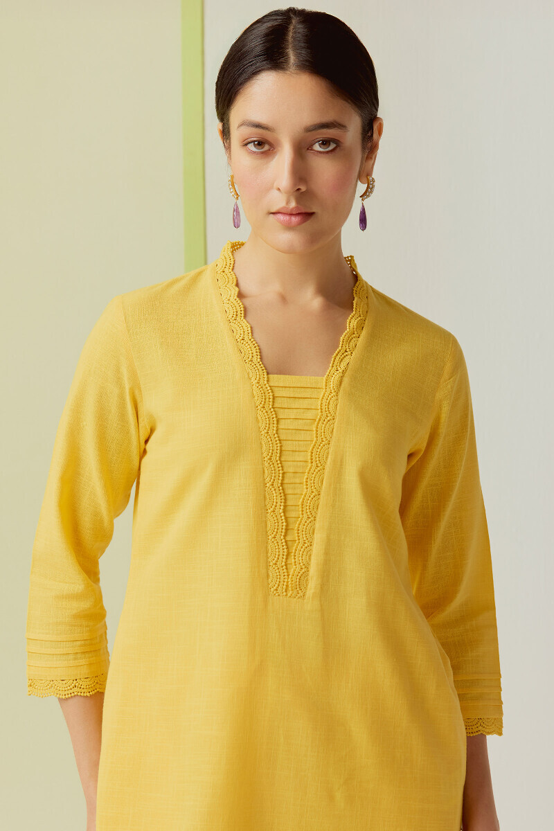 Yellow Handcrafted Straight Gauze Slub Kurta