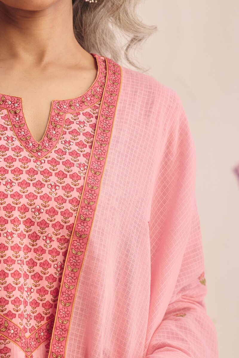 Pink Handcrafted Kota Dupatta