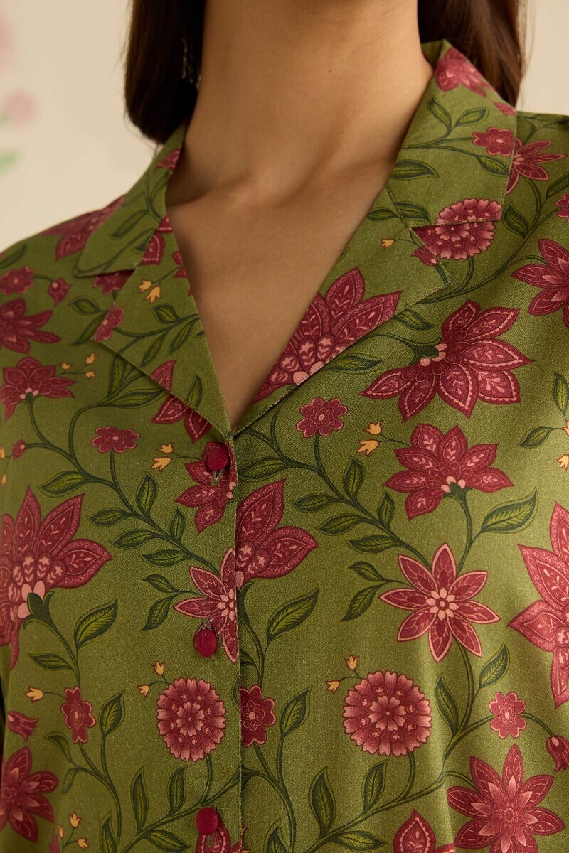 Green Printed Cotton Loungewear Set
