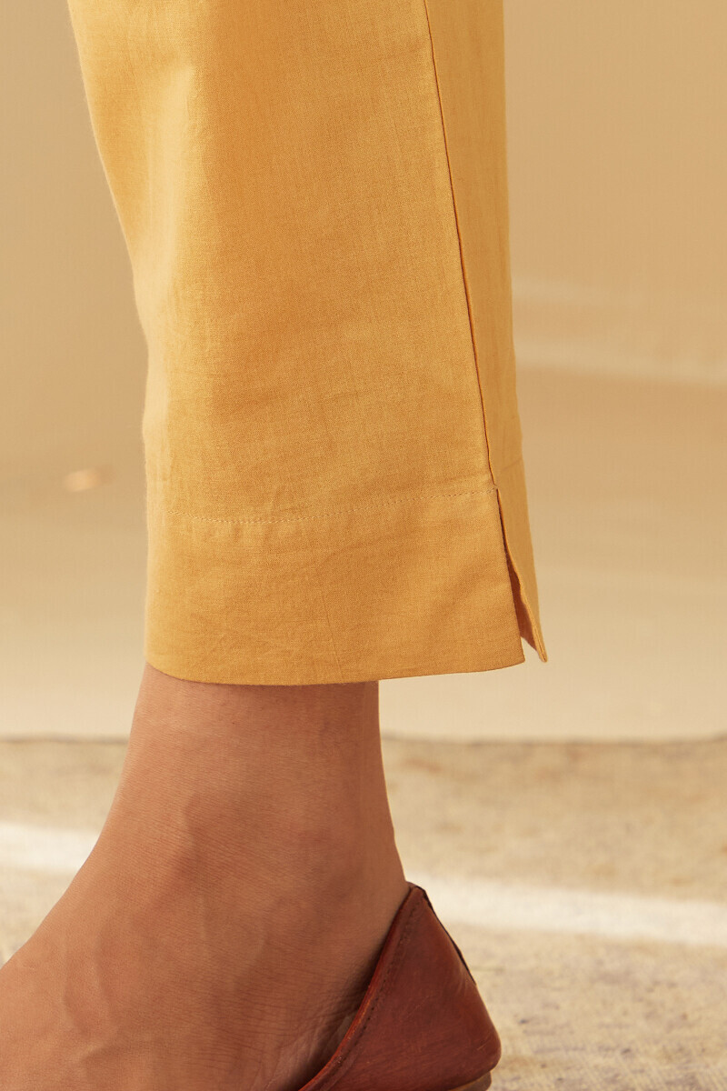 Mustard Handcrafted Cotton Narrow Pants