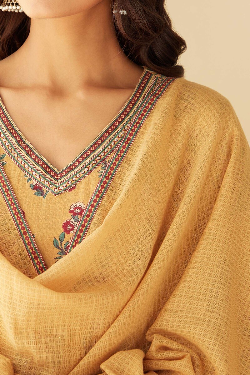 Mustard Handcrafted Kota Dupatta