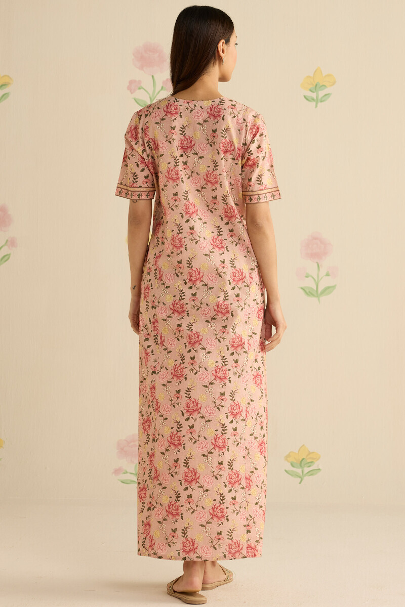 Peach Printed Cotton Kaftan
