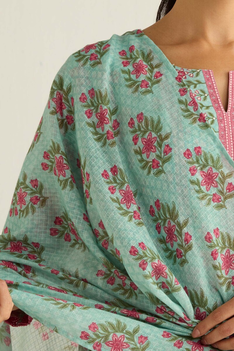 Blue Printed Kota Dupatta
