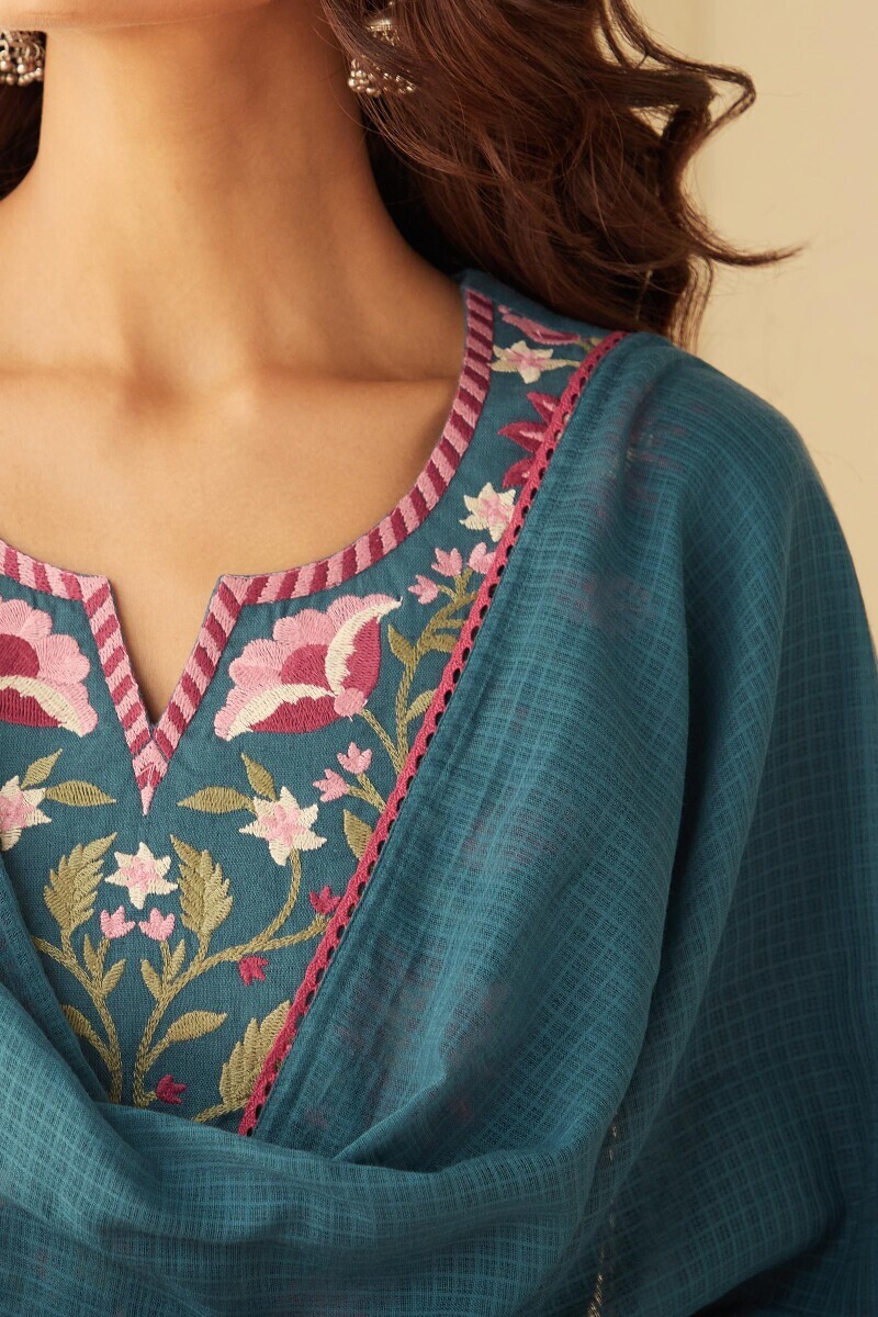 Blue Handcrafted Kota Dupatta