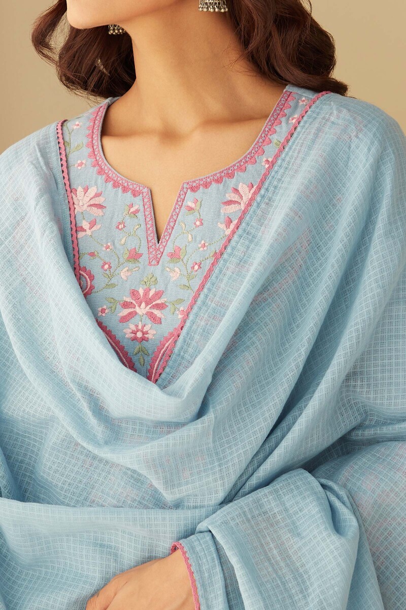 Sky Blue Handcrafted Kota Dupatta