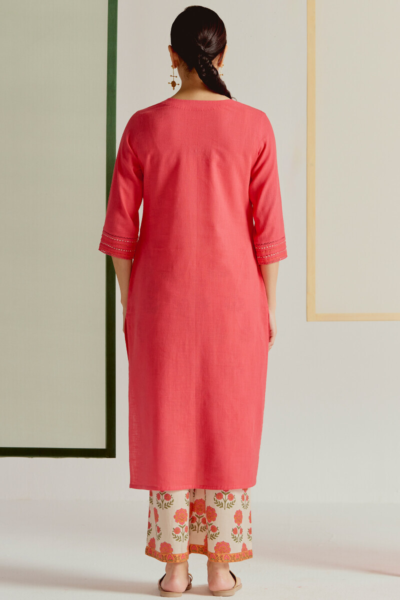 Pink Handcrafted Straight Gauze Slub Kurta