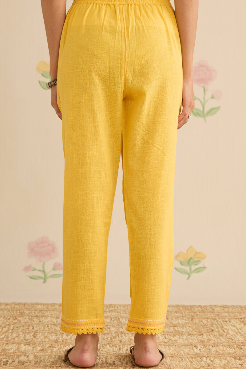 Yellow Handcrafted Gauze Slub Narrow Pants