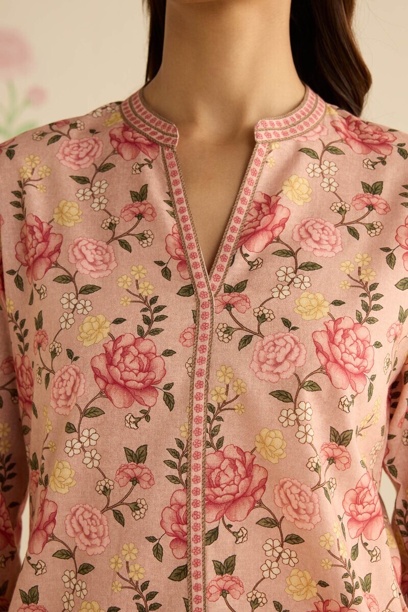 Peach Printed Cotton Loungewear Set