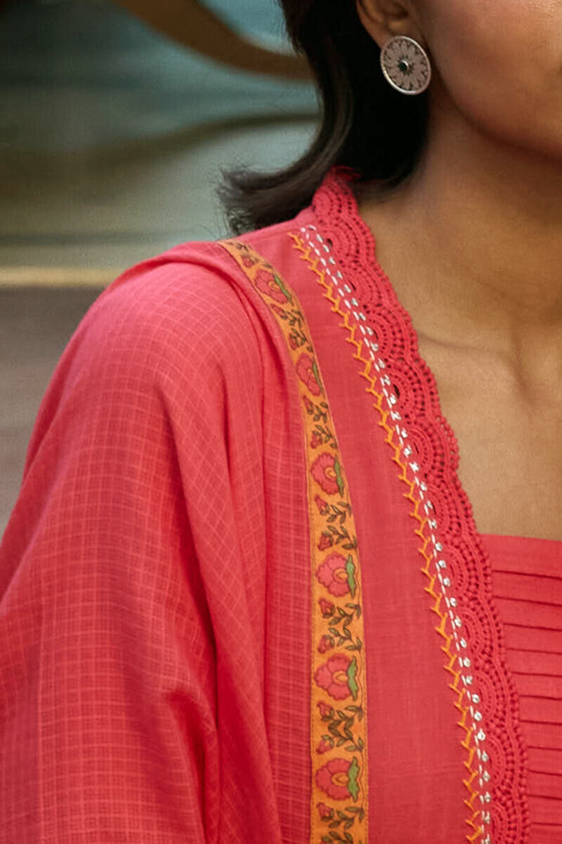 Pink Handcrafted Kota Dupatta
