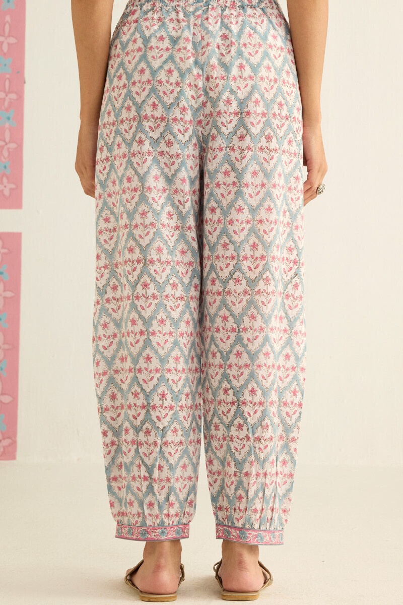 Grey Hand Block Printed Cotton Izhaar Pants