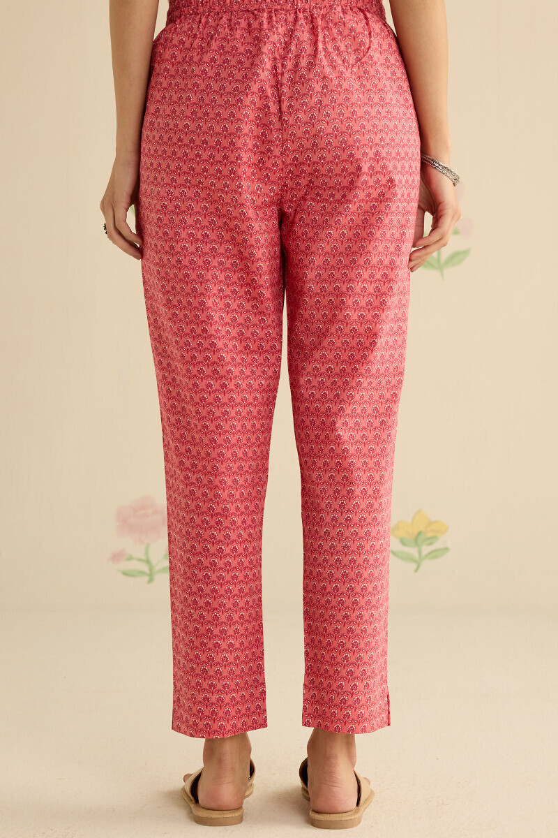 Pink Hand Printed Cotton Narrow Pants