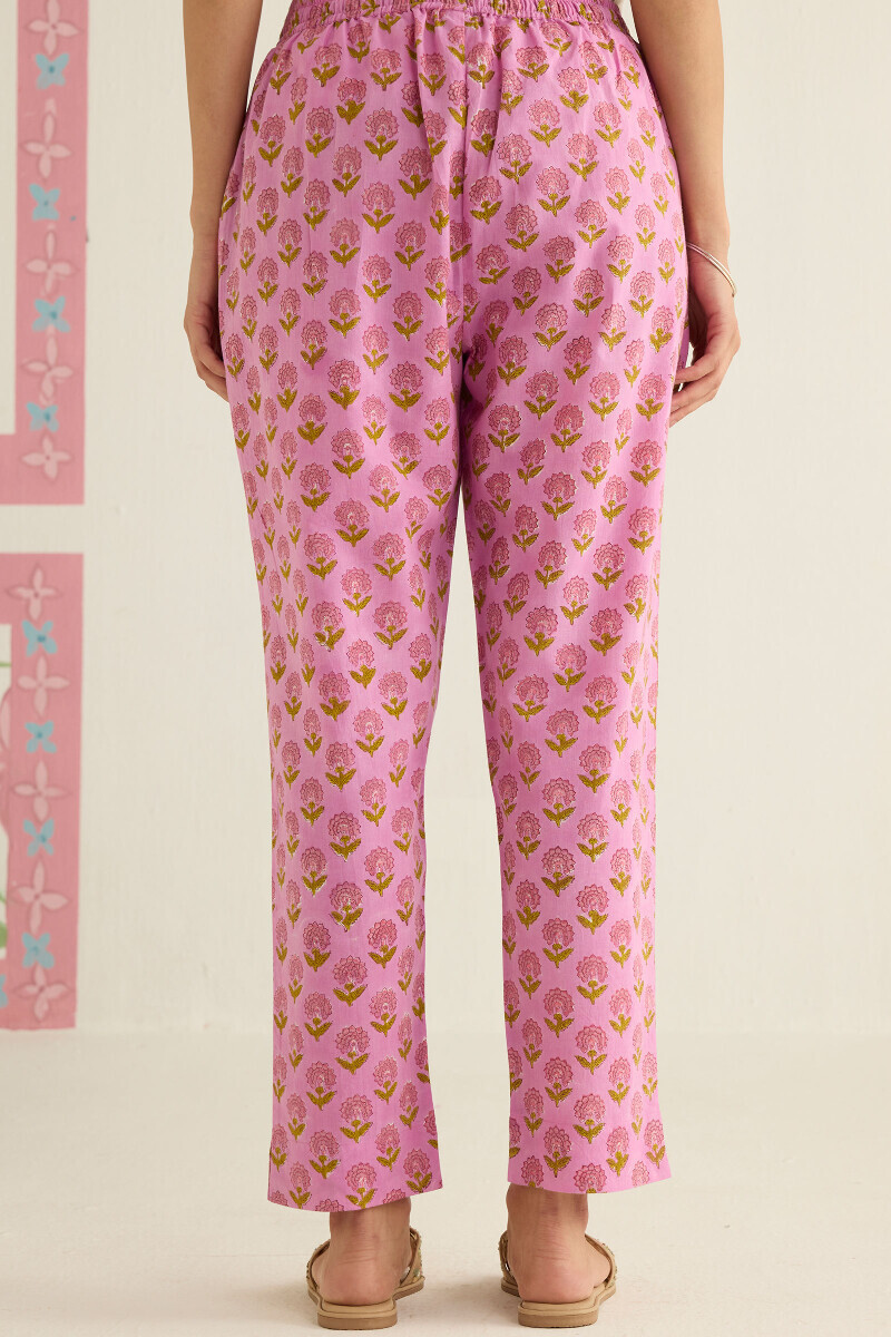 Purple Hand Block Printed Cotton Narrow Pants