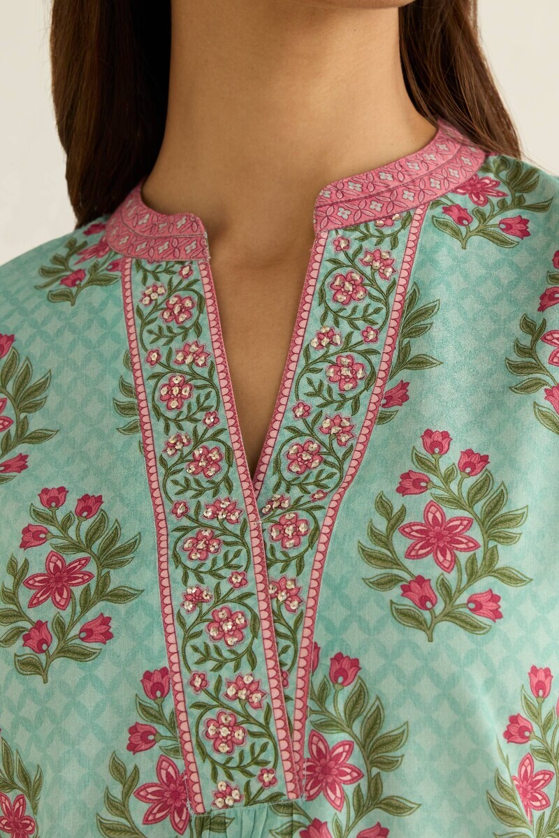 Blue Printed Cotton Top