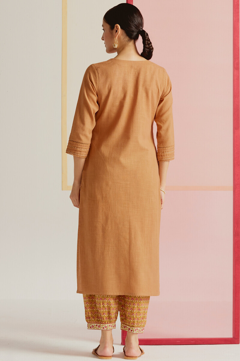 Mustard Handcrafted Straight Gauze Slub Kurta