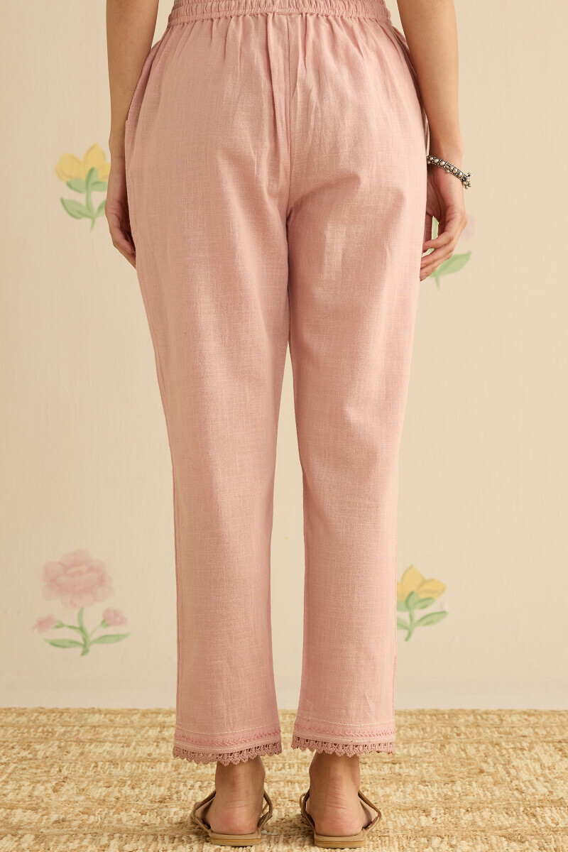 Pink Handcrafted Gauze Slub Narrow Pants