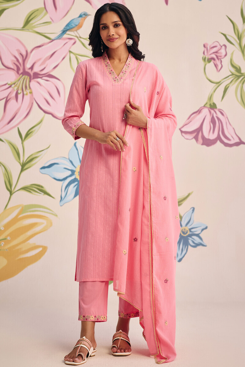 Pink Handcrafted Kota Dupatta