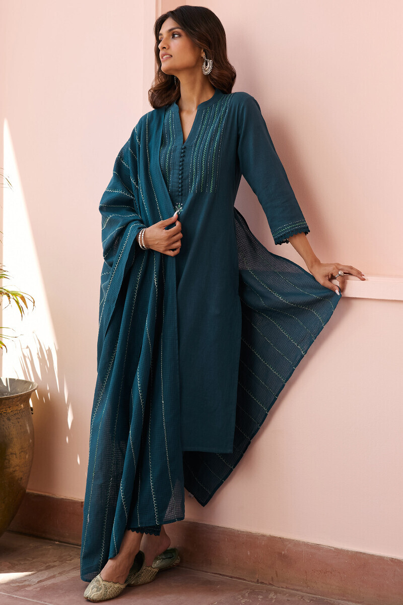 Navy Blue Handcrafted Kota Dupatta