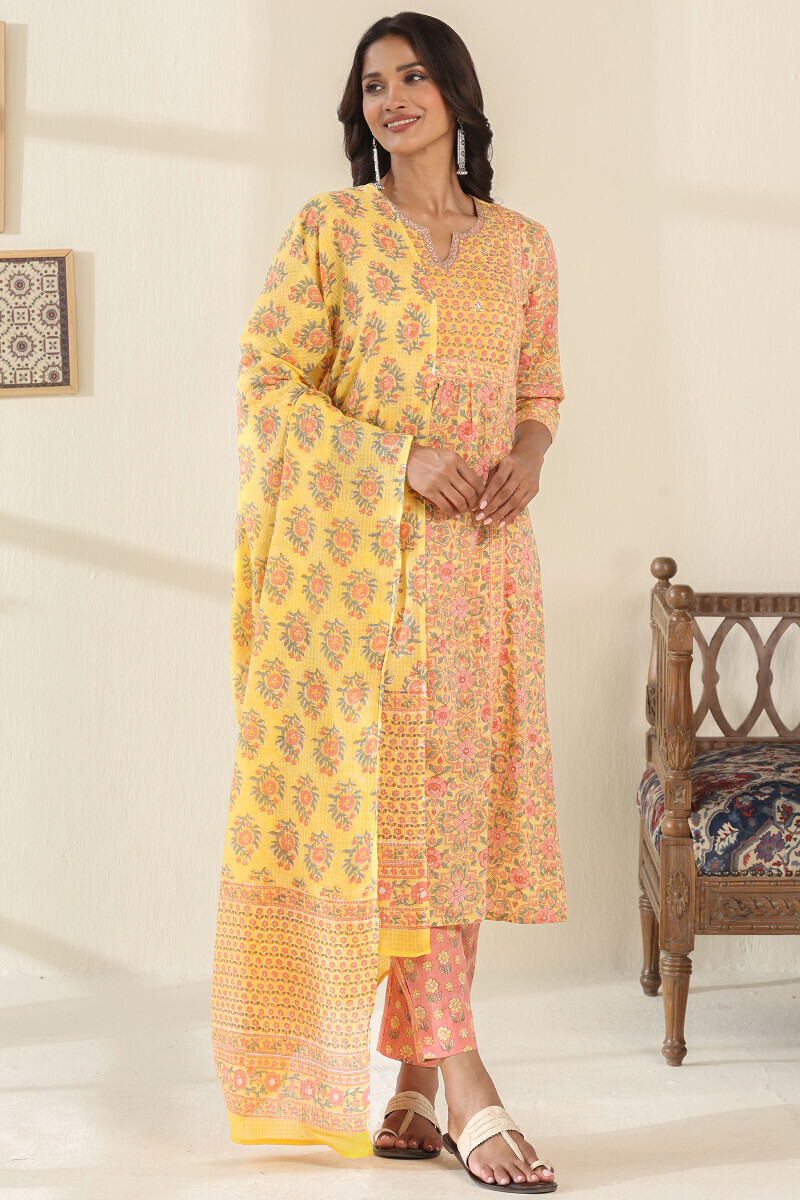 Pink Hand Block Printed Cotton Slub Narrow Pants