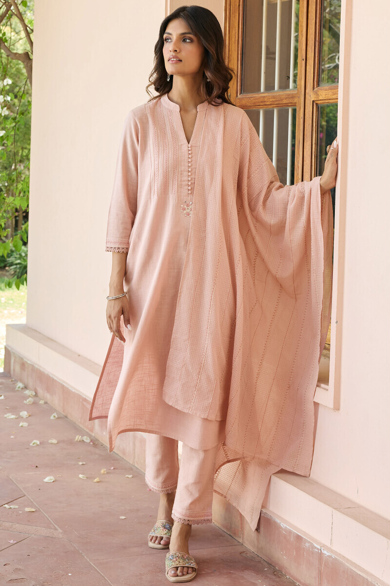 Pink Handcrafted Straight Gauze Slub Kurta