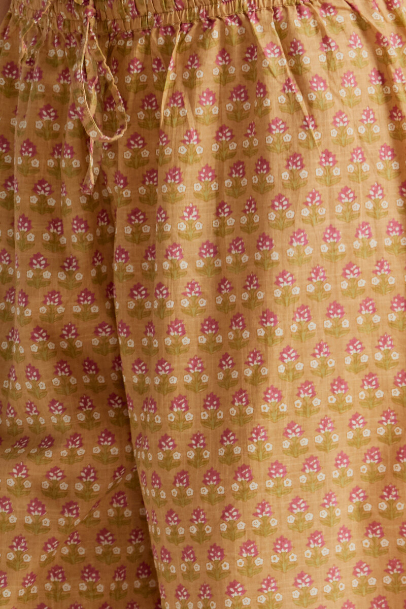 Mustard Hand Printed Cotton Slub Izhaar Pants