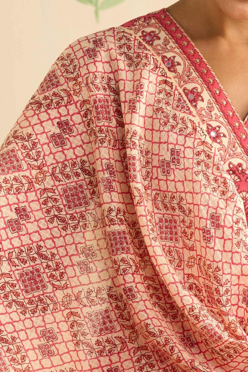 Cream Hand Printed Kota Dupatta