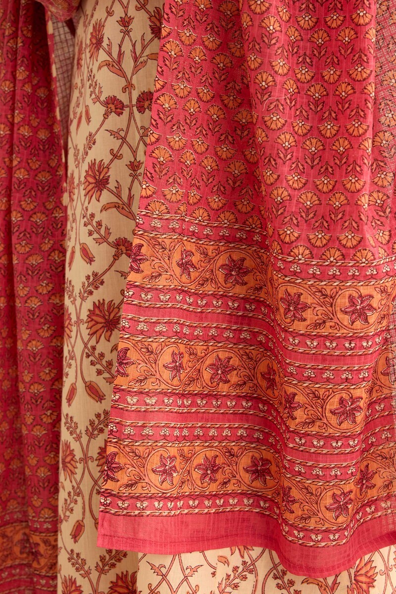 Pink Hand Printed Kota Dupatta