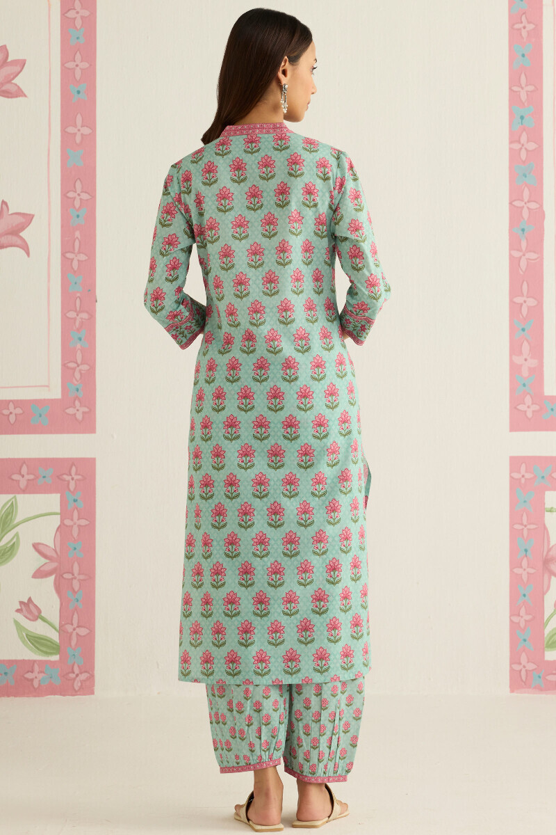 Blue Printed Straight Cotton Kurta