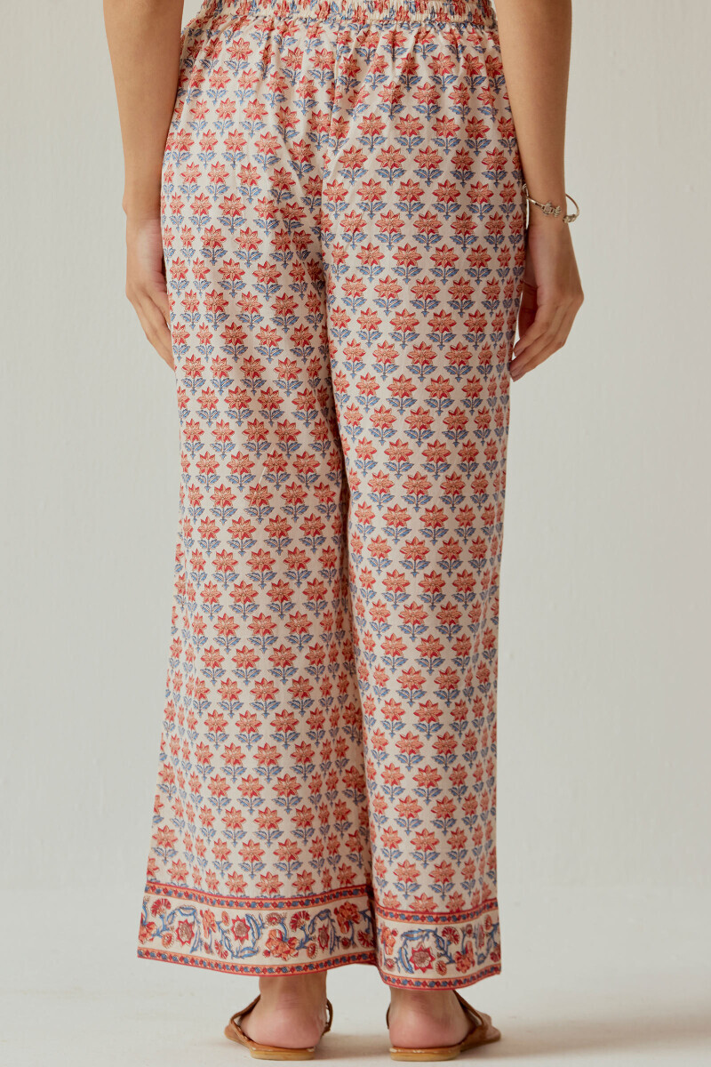 Cream Hand Printed Cotton Farsi