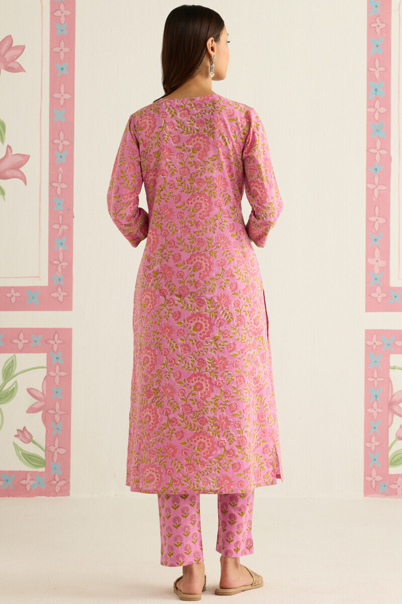 Purple Hand Block Printed Straight Cotton Kurta