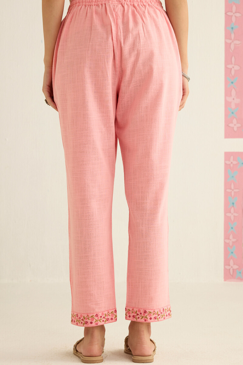 Pink Handcrafted Gauze Slub Narrow Pants