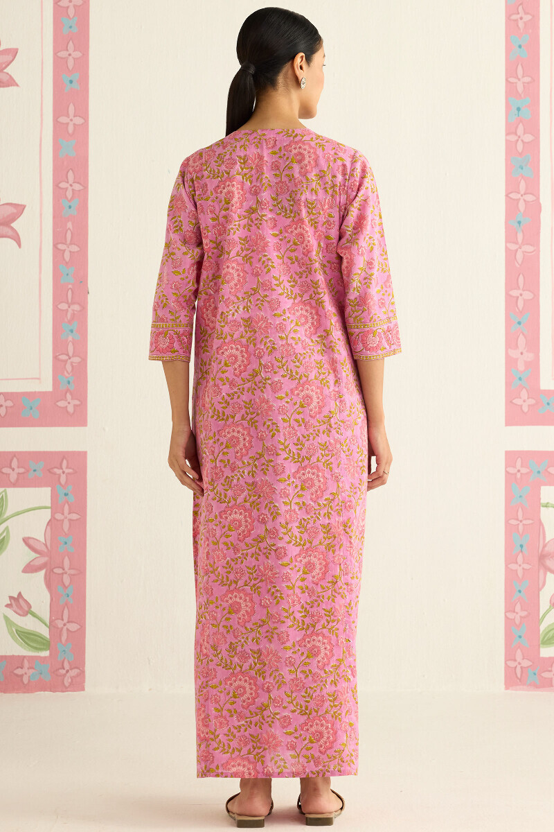 Purple Hand Block Printed Cotton Kaftan