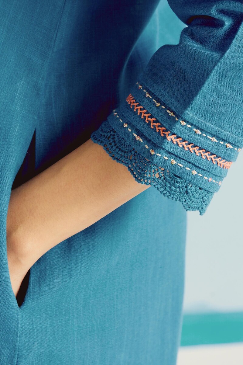 Blue Handcrafted Straight Gauze Slub Kurta