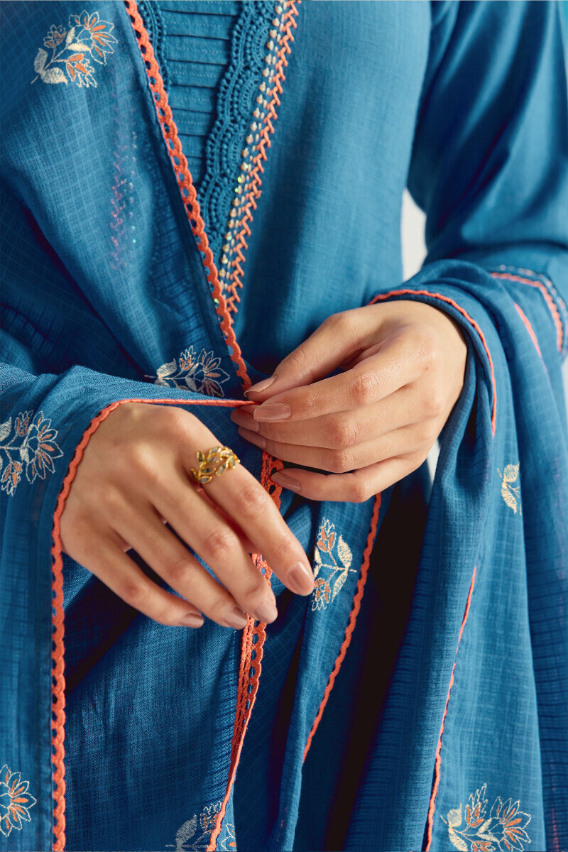 Blue Handcrafted Kota Dupatta
