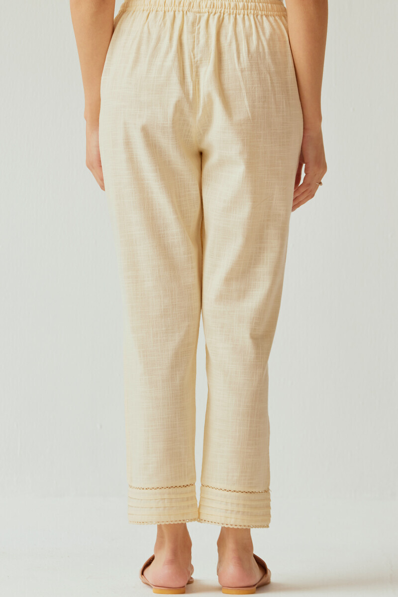 Cream Handcrafted Gauze Slub Narrow Pants