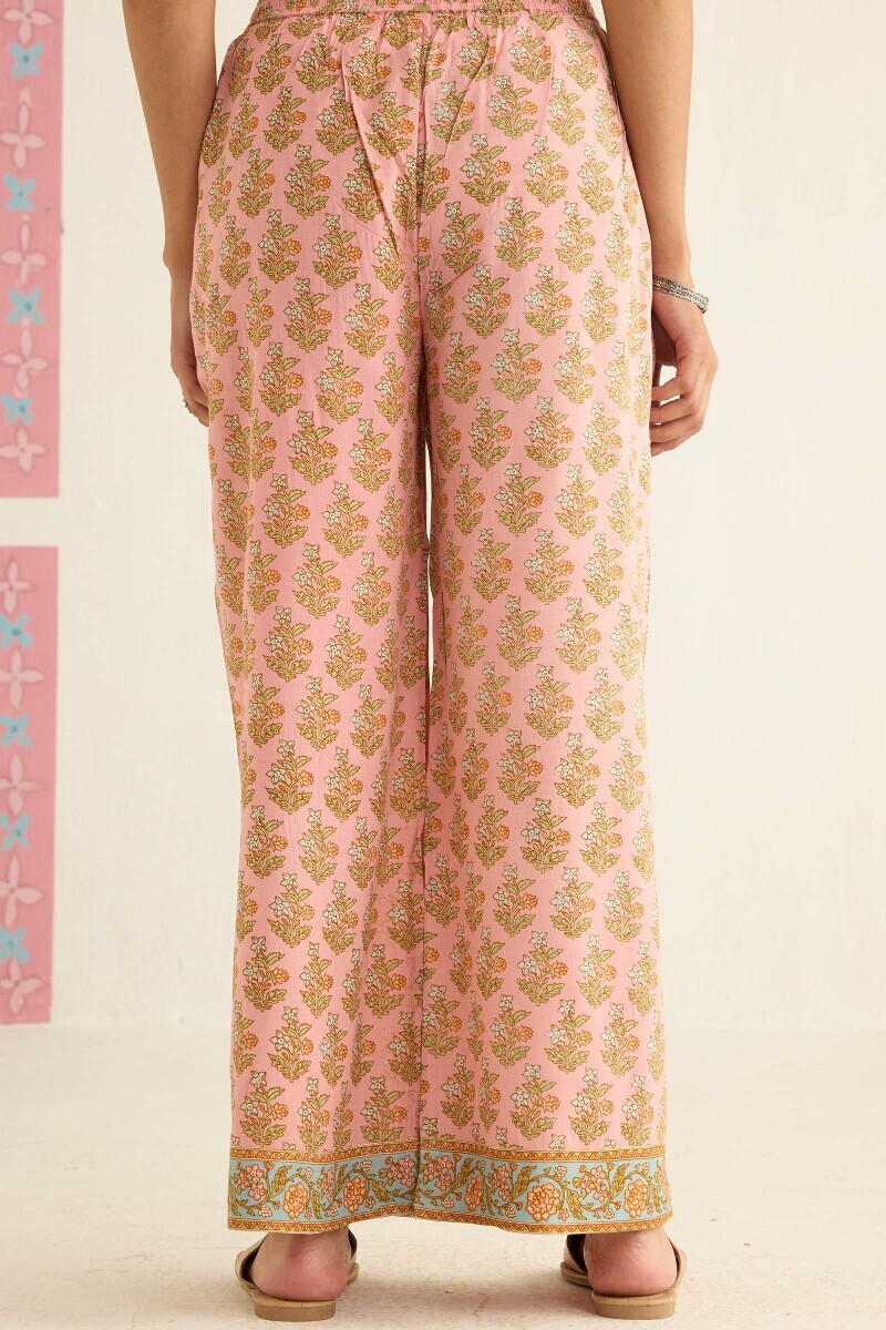 Pink Hand Printed Viscose Farsi