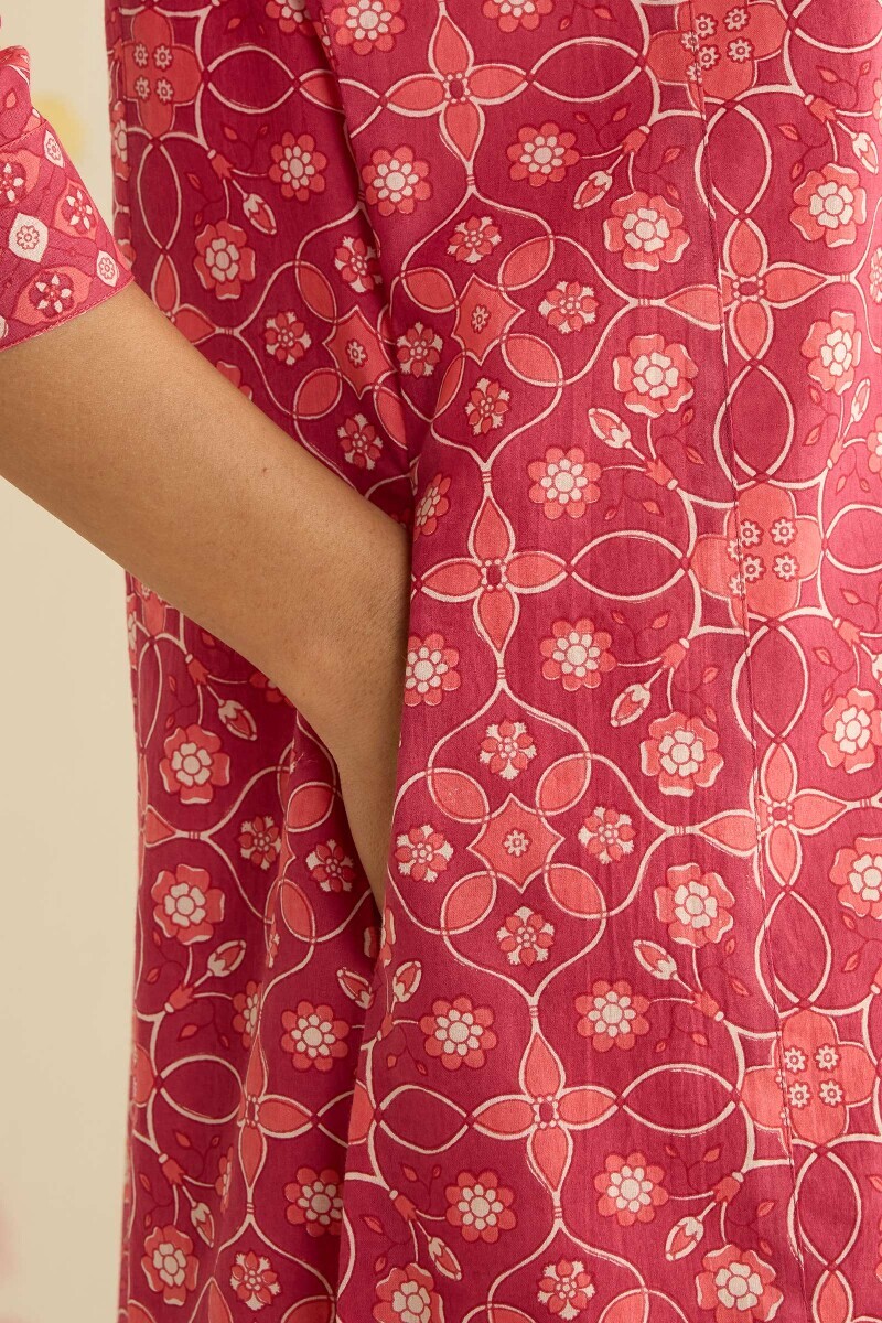 Pink Hand Printed Cotton Kaftan