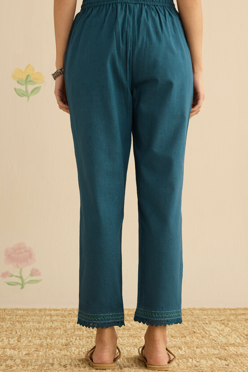 Navy Blue Handcrafted Gauze Slub Narrow Pants