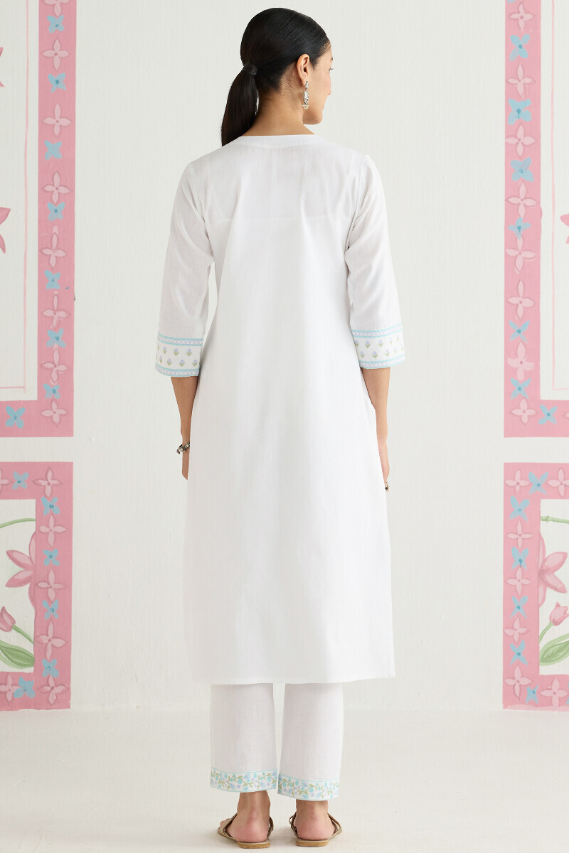 White Handcrafted Straight Cotton Flax Kurta