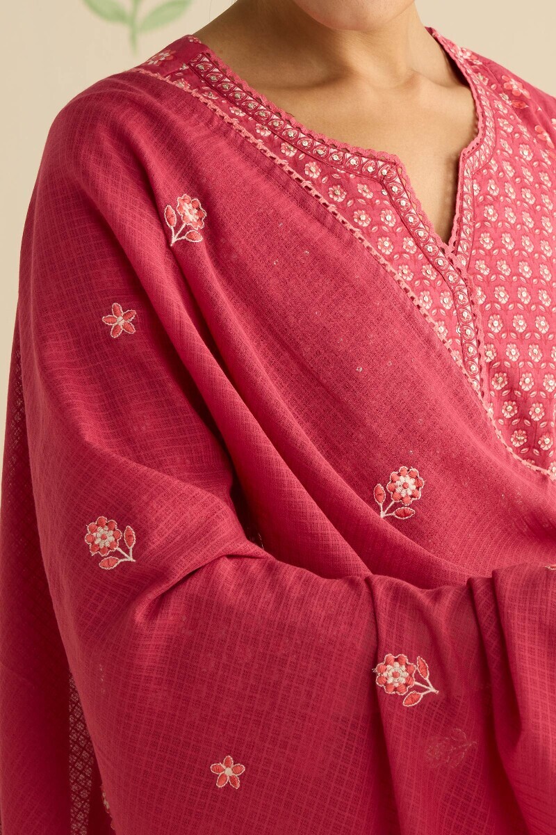 Pink Handcrafted Kota Dupatta